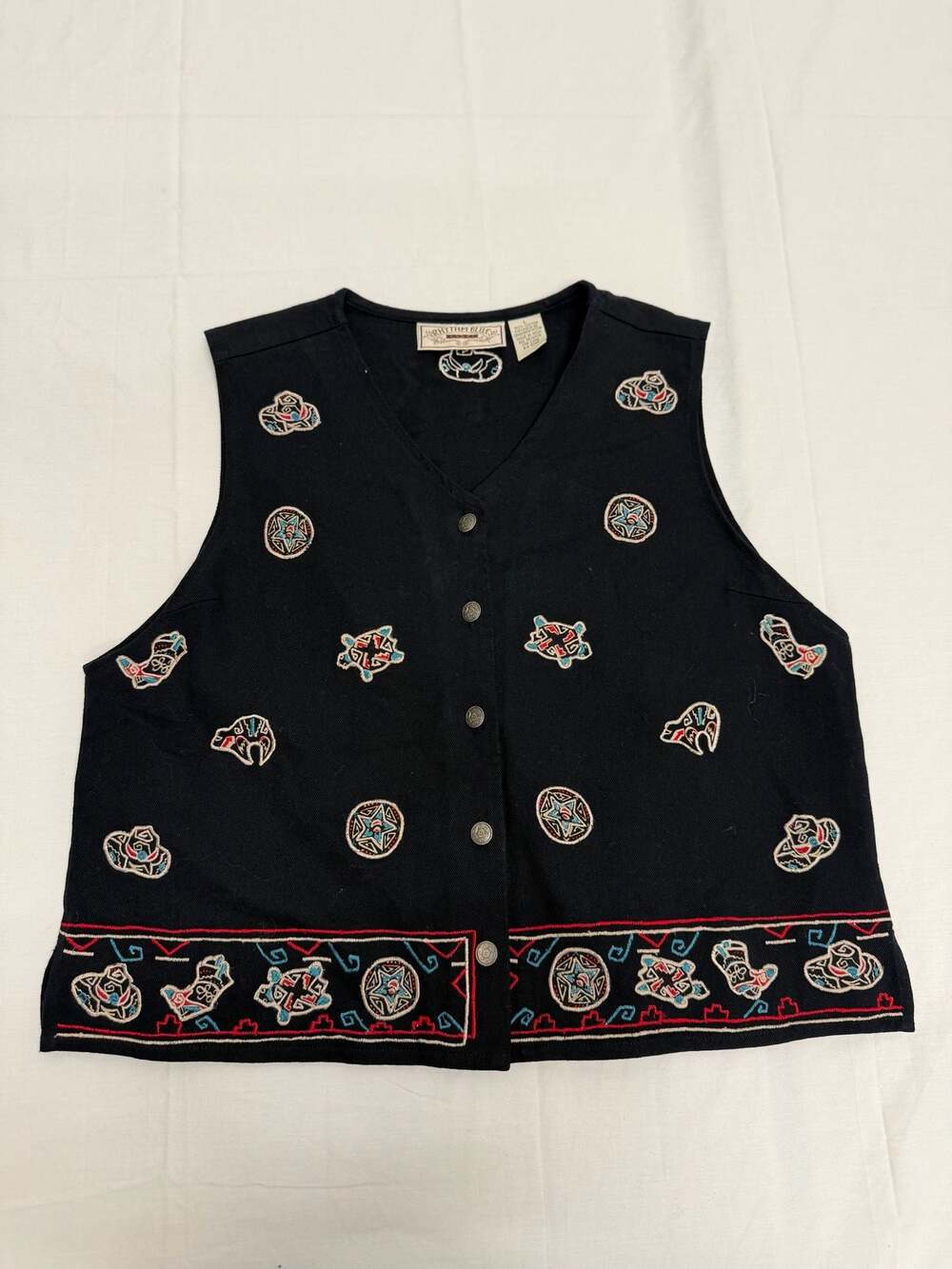 Vintage Rhythm Blue Embroidered Western Motif Vest Size L